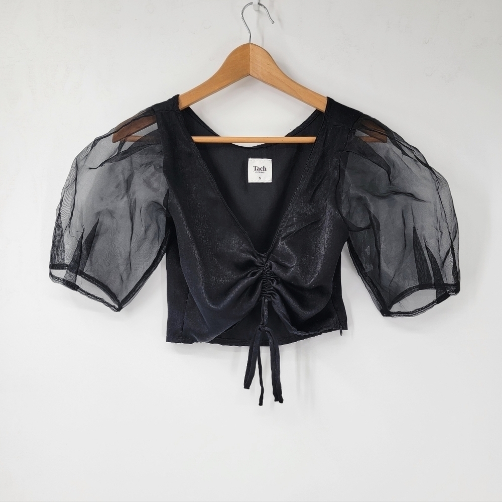 Tach Clothing Top Delmira Size Small Whimsigoth Black Puff Ethereal Sleeves Crop